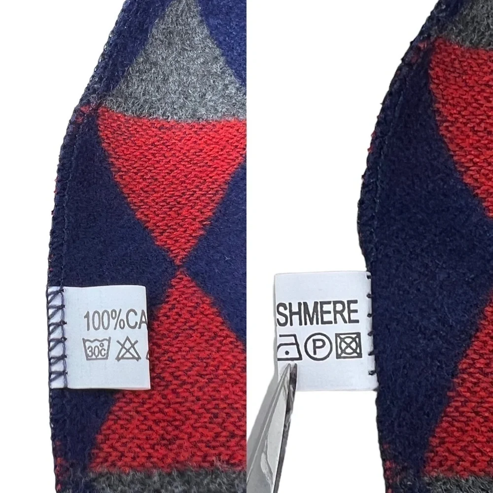 Men’s Red Blue Gray Diamond Print Cashmere Rectangle Long Scarf